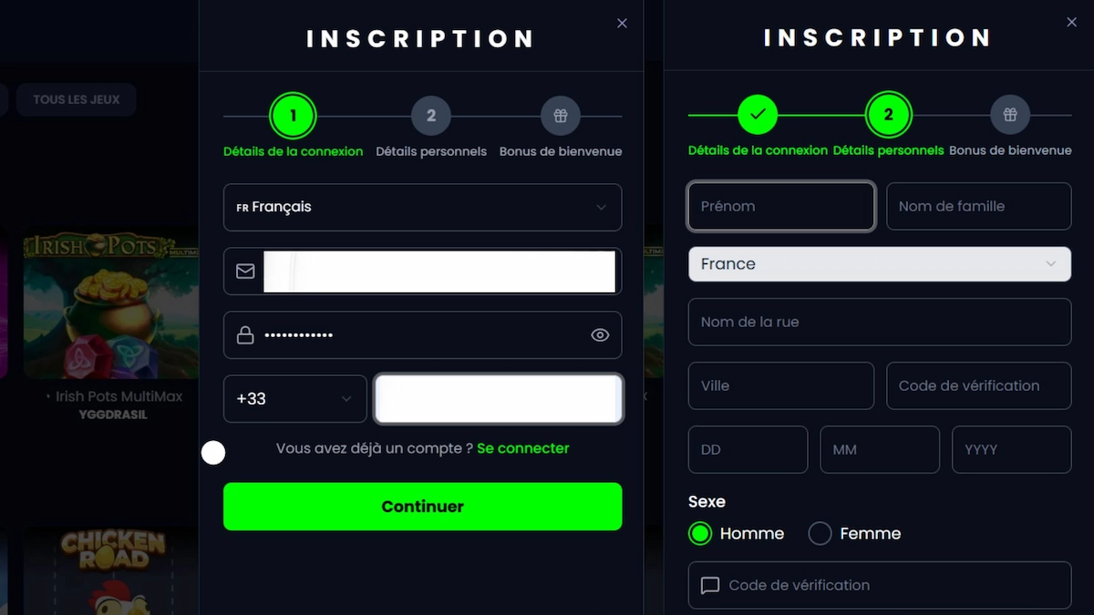Vue détaillée du formulaire de création de compte sur ce Pampago Casino